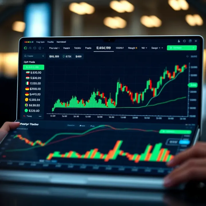 Graph illustrating the platform interface of OlymTrade with various financial assets for trading