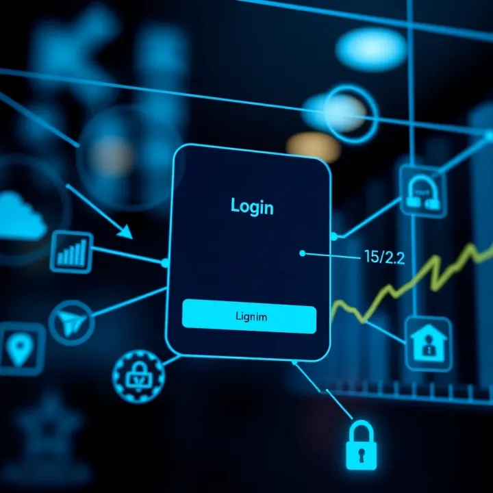Visual representation of secure login and transaction process on OlymTrade with financial icons