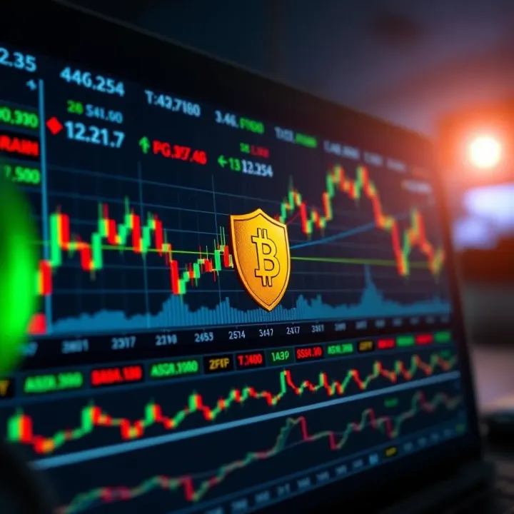 Illustration showing a safe and secure forex trading platform interface with charts and currency symbols