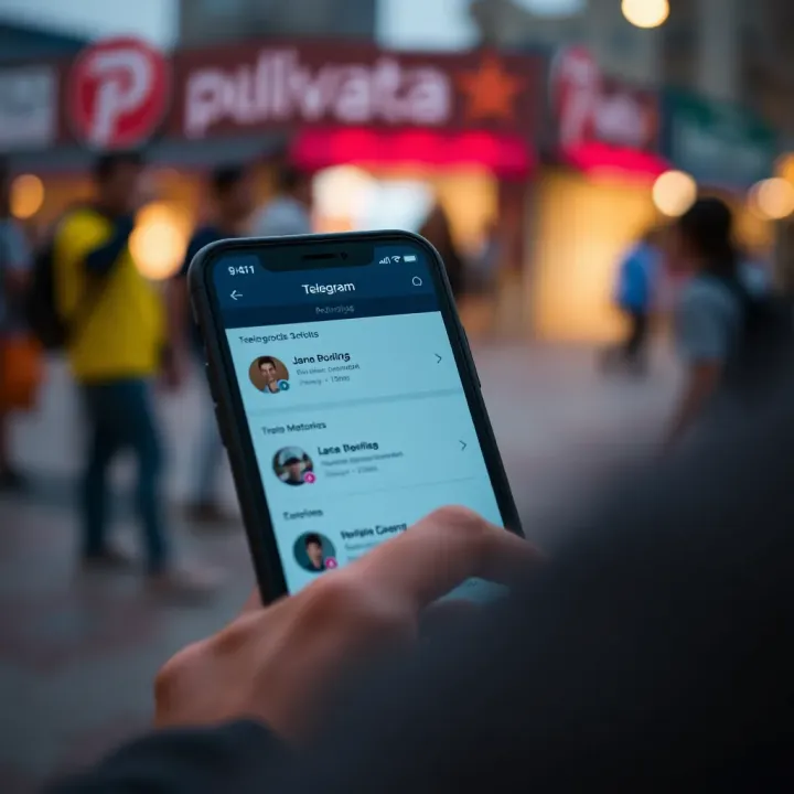 Smartphone screen showing various active Telegram groups with diverse topics