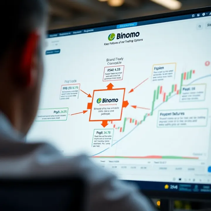 Diagram illustrating the main features and trading options available on Binomo platform