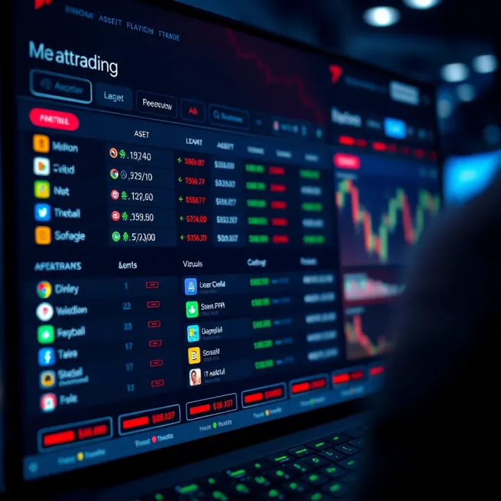 User interface of an online trading platform showing various asset options and trading tools