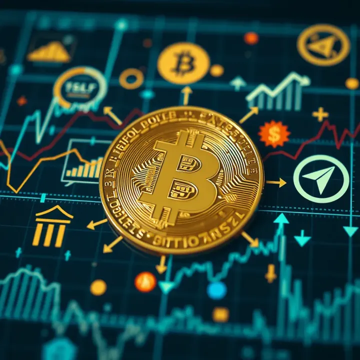 Bitcoin Price Influences: Economic Factors, Technology, and Regulation Conceptual illustration of Bitcoin symbol surrounded by economic indicators and regulatory symbols