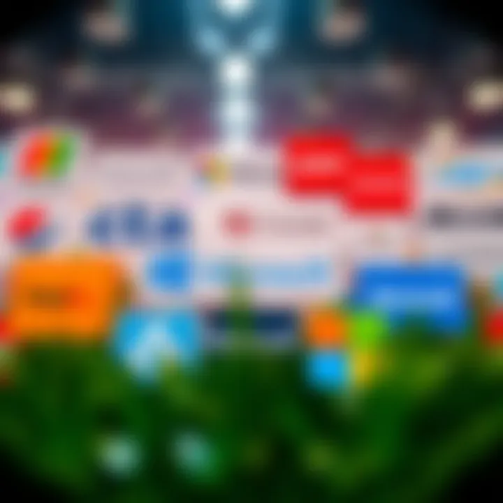 Various technology company logos representing competitors in software and cloud services against Microsoft