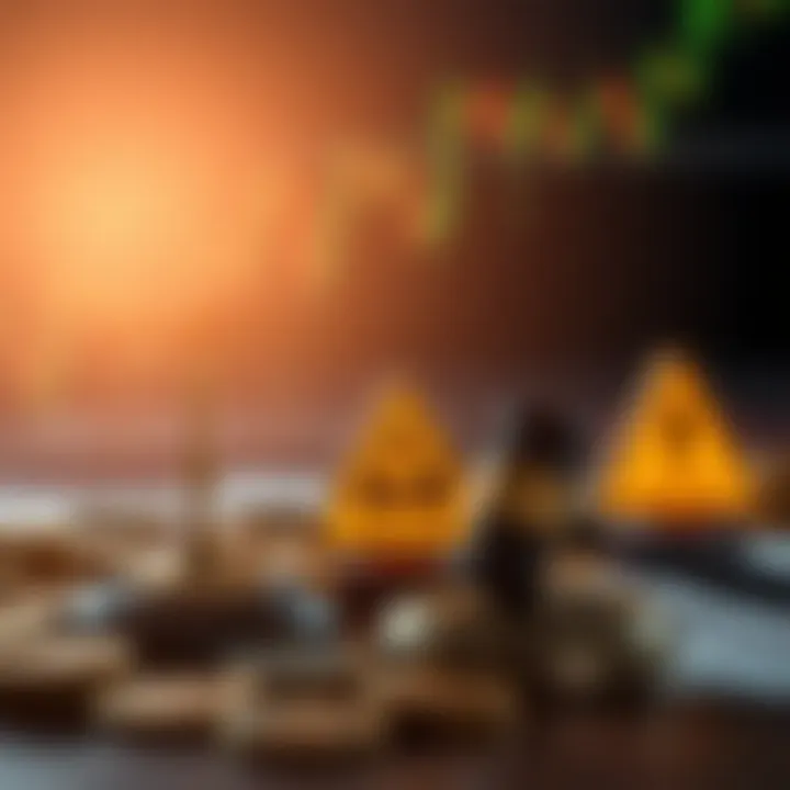 Understanding Risks and Legal Aspects of Binary Trading Conceptual illustration of binary trading risks and legal considerations with symbols of caution and law