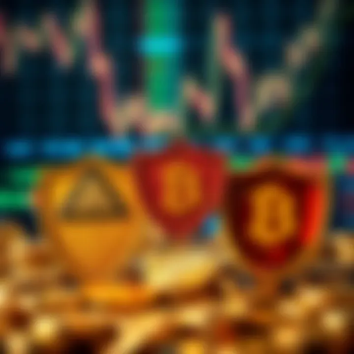 Risk Awareness and Protection in Cryptocurrency Trading Conceptual graphic showing warning signs and protective shields symbolizing risk awareness in cryptocurrency trading