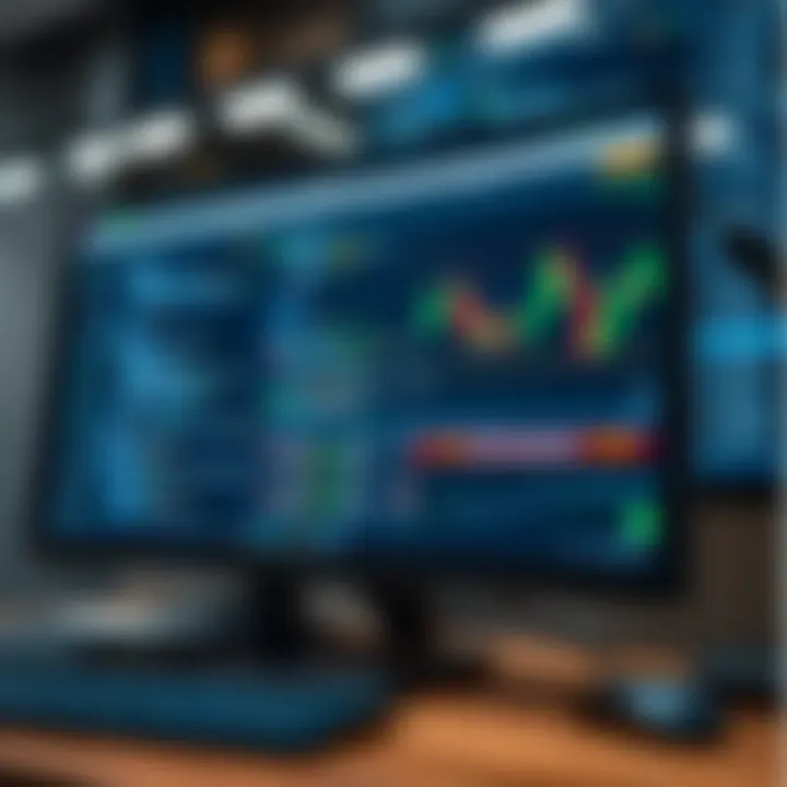 Illustration showing a computer screen with code and data charts representing API-based trading