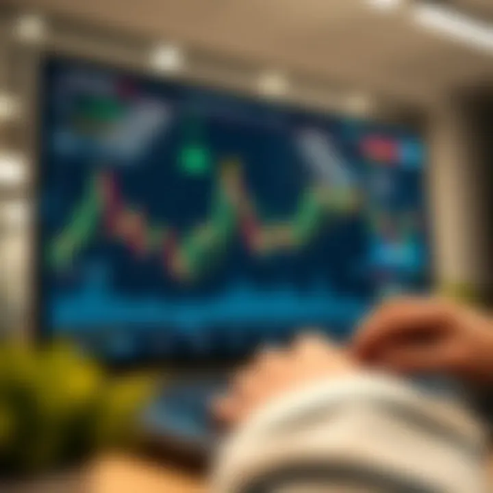 User interface of a trading application showing various financial charts and market indicators on a digital screen