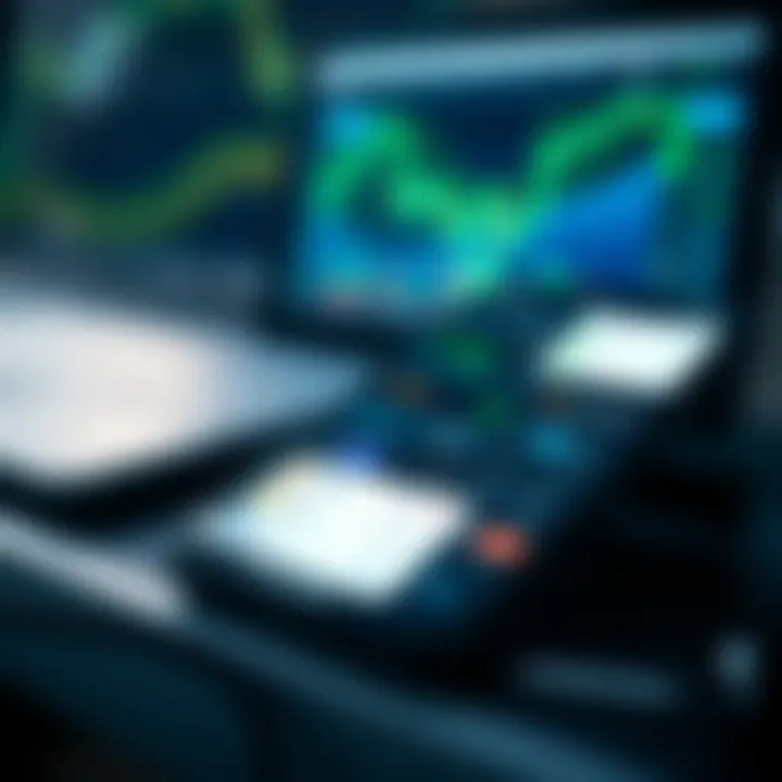 Mobile device displaying various trading app features such as charts, market data, and asset options