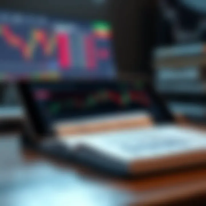 Open digital trading book displayed on a tablet with stock market charts