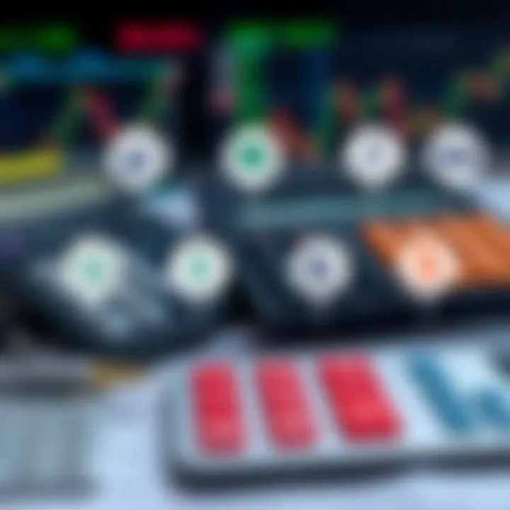 Illustration of different types of trading calculators with icons representing risk management and profit calculation