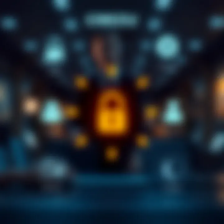 Secure online transaction with financial icons and customer support symbols