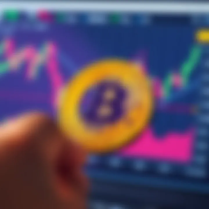 Graph showing Bitcoin price fluctuations with trading platform interface in the background