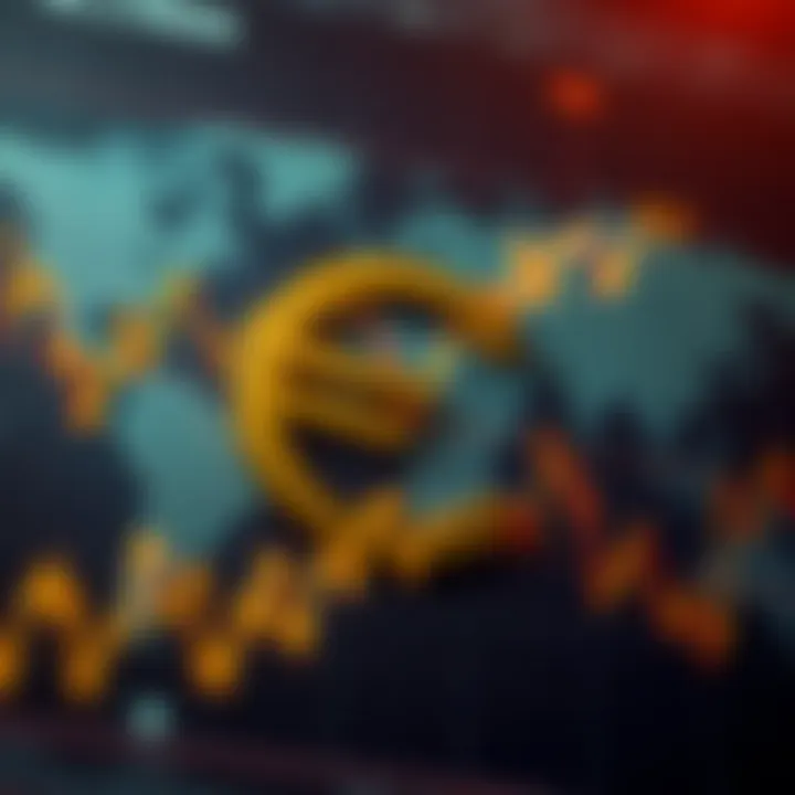 Euro currency symbol superimposed on a global financial chart with rising and falling trends