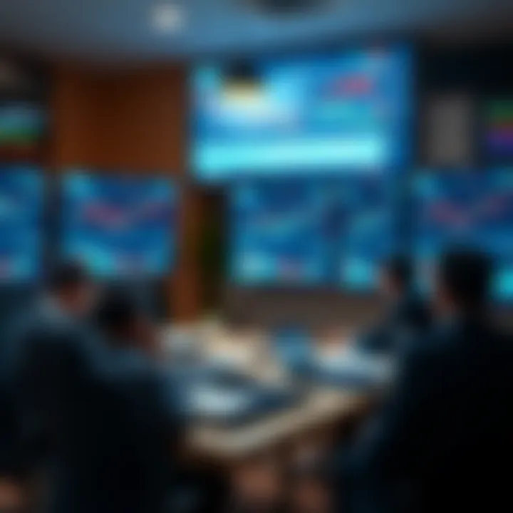 Financial Strategy and Asset Management Overview Office setting with financial charts and graphs on digital screens