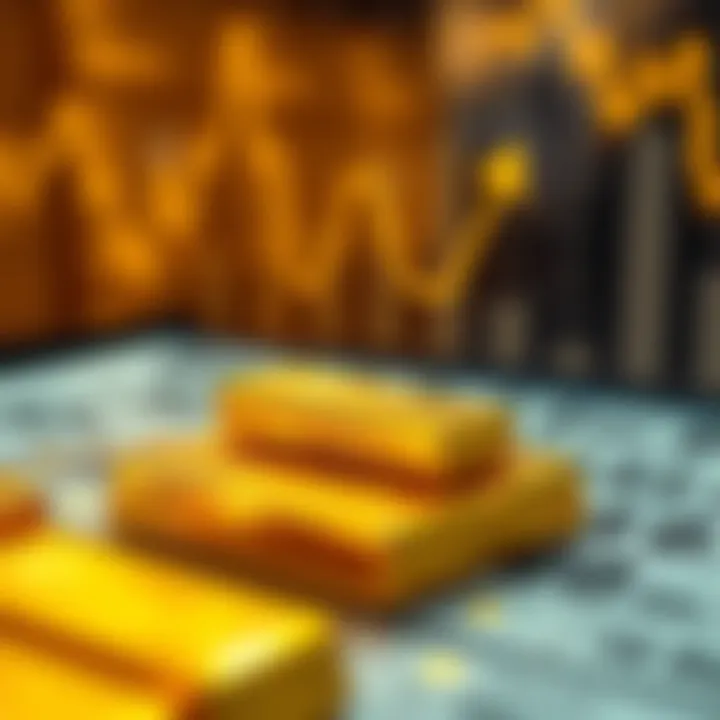 Illustration of gold bars with arrows representing supply and demand dynamics