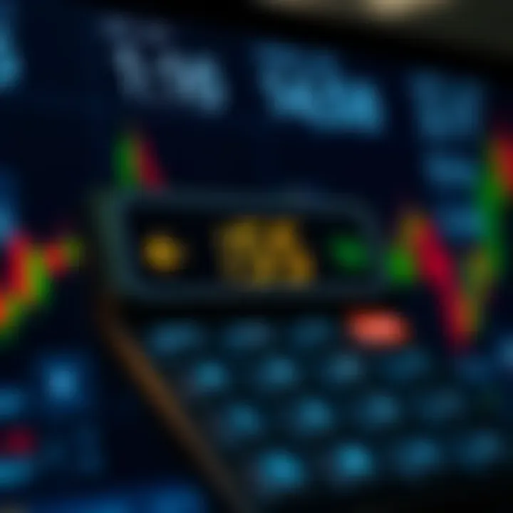 Calculator displaying forex pip value calculation on a digital screen