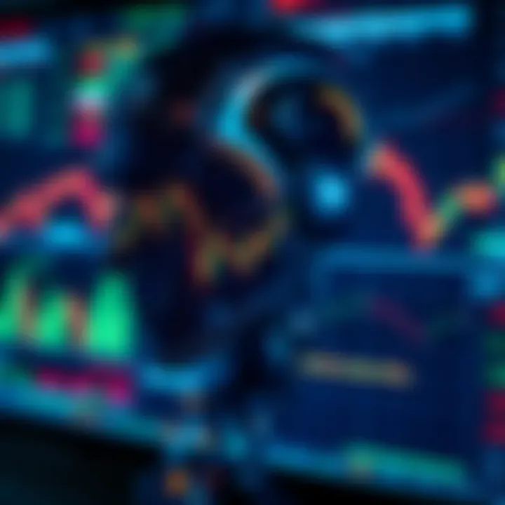 Artificial intelligence analyzing complex financial charts and data streams for trading insights