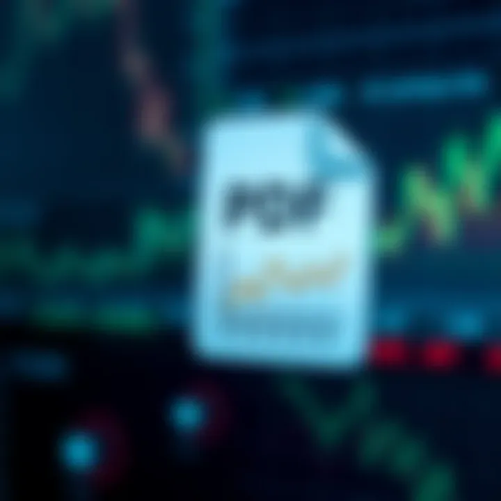 PDF document icon with financial charts and pattern illustrations for investor study