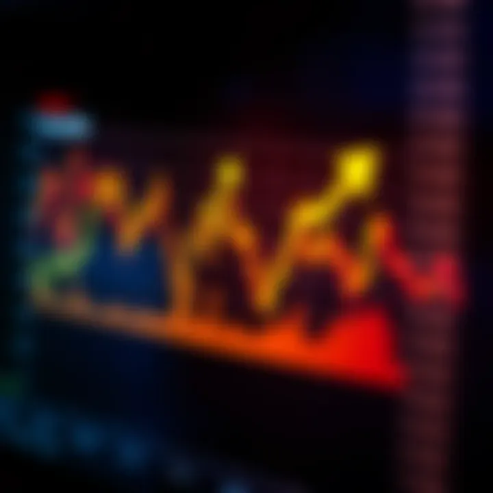 Financial chart showing volatility with arrows indicating market fluctuations and global economic icons