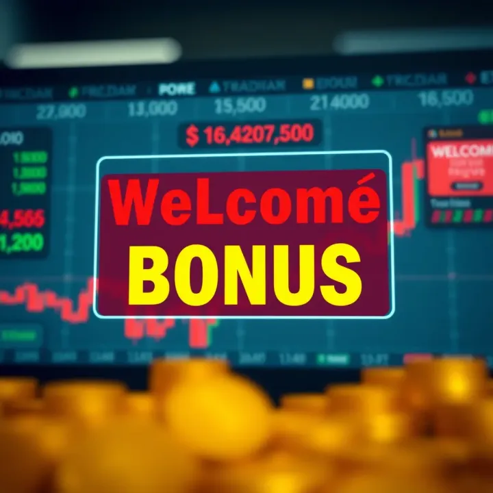 Illustration showing a digital welcome bonus offer without deposit for trading brokers