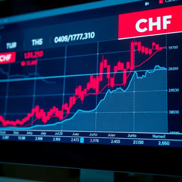 Chart displaying exchange rate fluctuations between Canadian Dollar and Swiss Franc