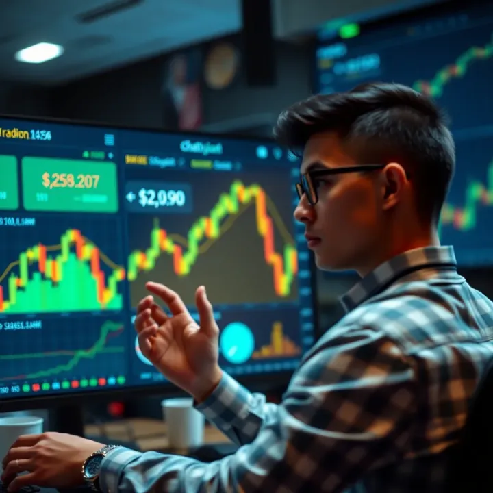 Digital interface showing financial data analysis and chatbot conversation for trading insights