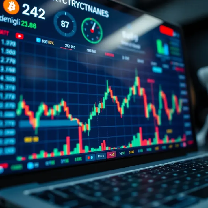 Digital chart displaying various cryptocurrency performance metrics