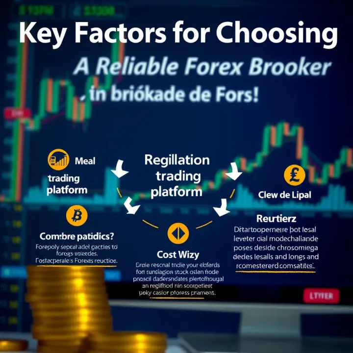 Diagram illustrating key factors for selecting a reliable Forex broker including regulation, trading platform, and costs