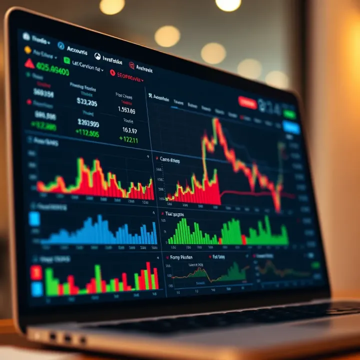 Illustration of a digital trading account dashboard showcasing various financial charts and account balances