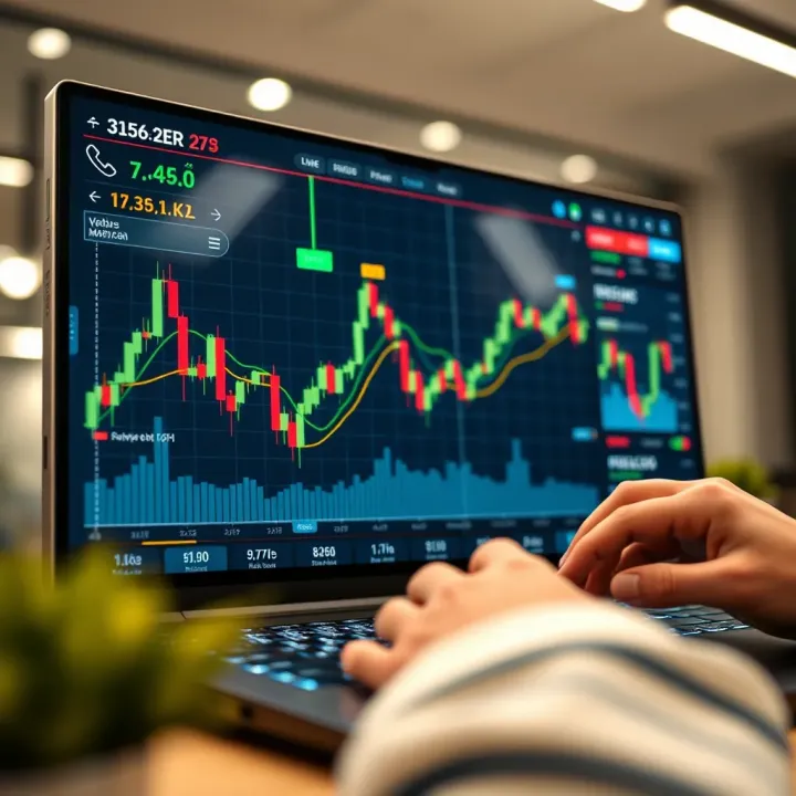 User interface of a trading application showing various financial charts and market indicators on a digital screen