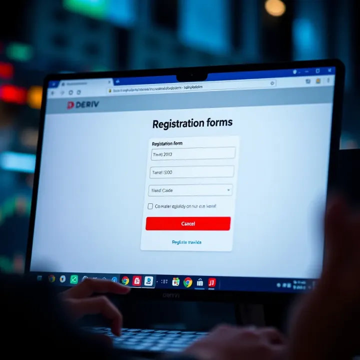 Screenshot showing the registration form on Deriv trading platform with fields for entering personal information