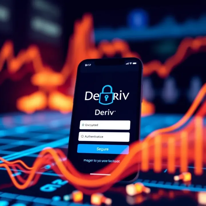 Secure login screen of Deriv app showing encryption icon and user authentication fields