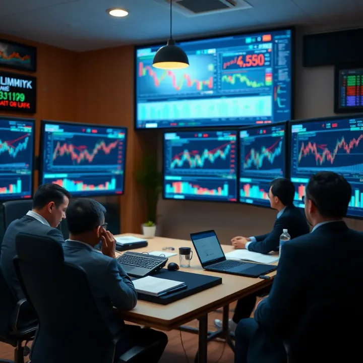 Financial Strategy and Asset Management Overview Office setting with financial charts and graphs on digital screens