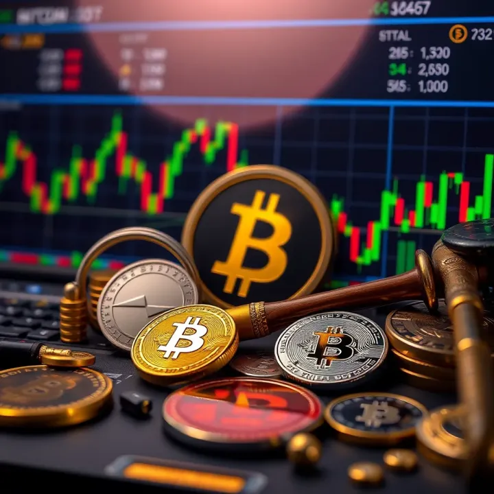 Visual representation of financial trading assets including cryptocurrencies and binary options