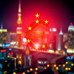 Visual representation of global factors impacting euro value including trade, policy, and market sentiment
