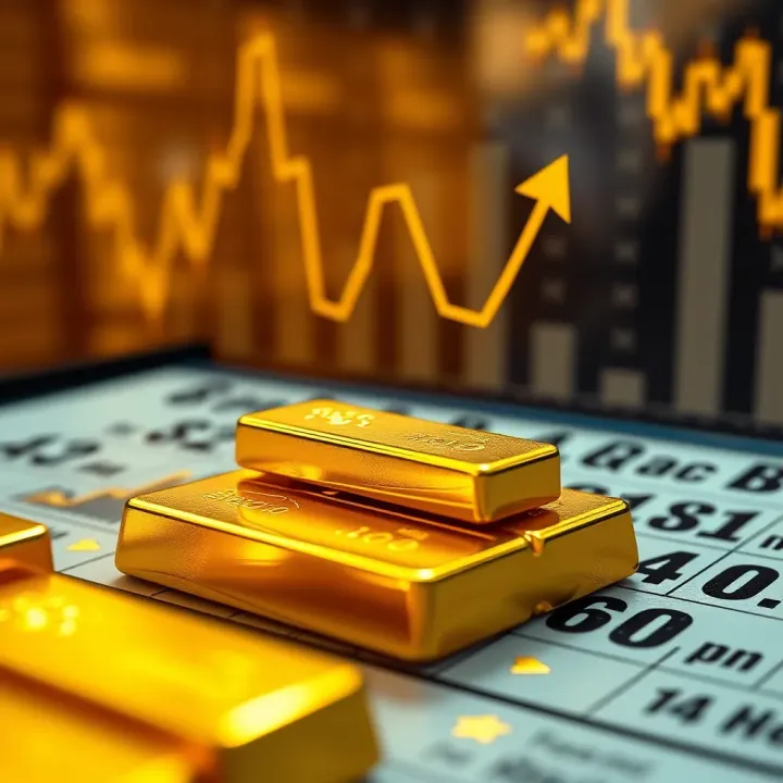 Illustration of gold bars with arrows representing supply and demand dynamics
