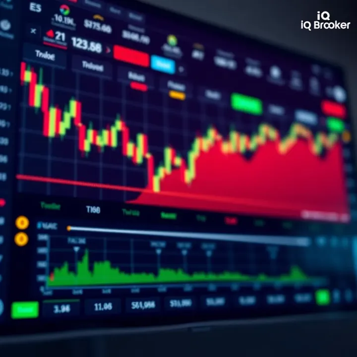 IQ Broker trading platform interface showing market charts and investment options