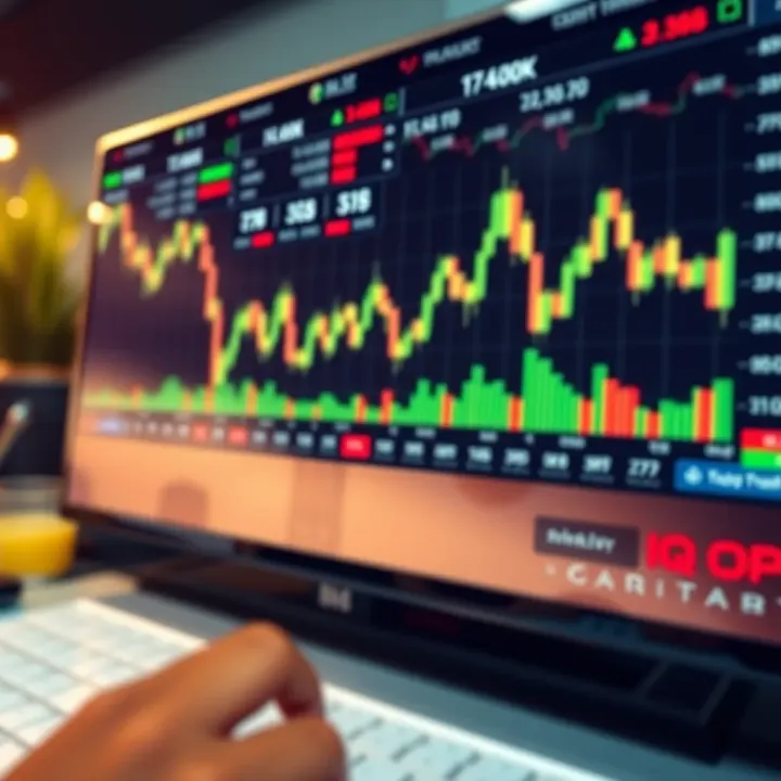 Overview of the IQ Option trading platform interface showing various financial instruments and trading charts