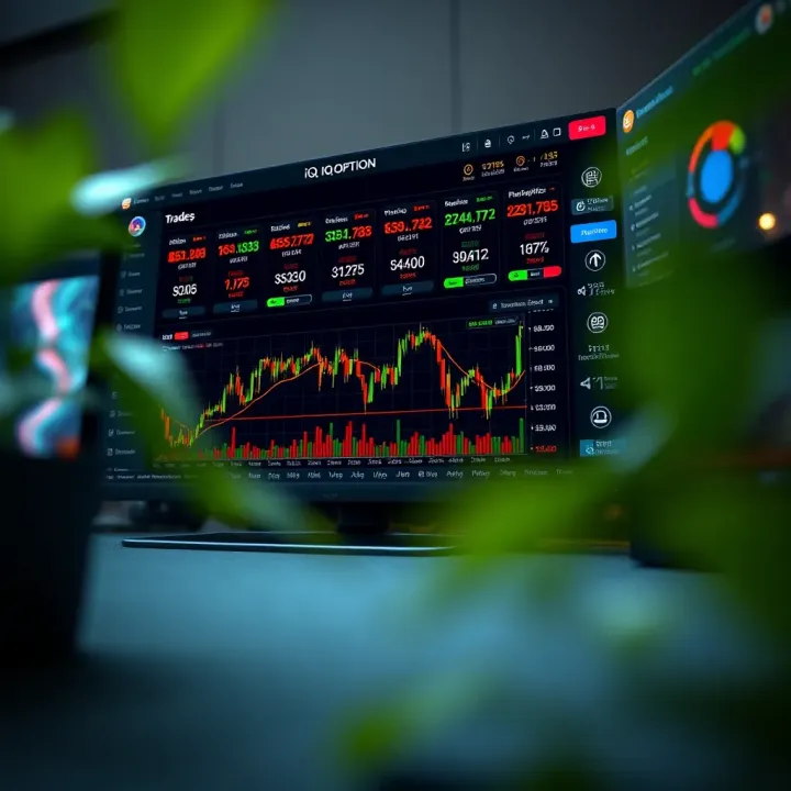 Dashboard overview of IQ Option trading platform showing multiple market charts and trading options