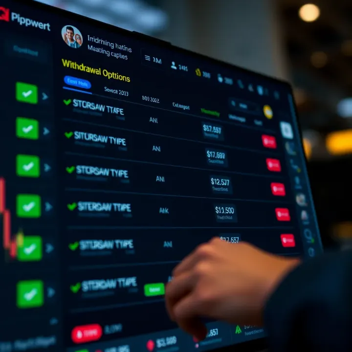 Screenshot showing various withdrawal options on a digital trading platform interface
