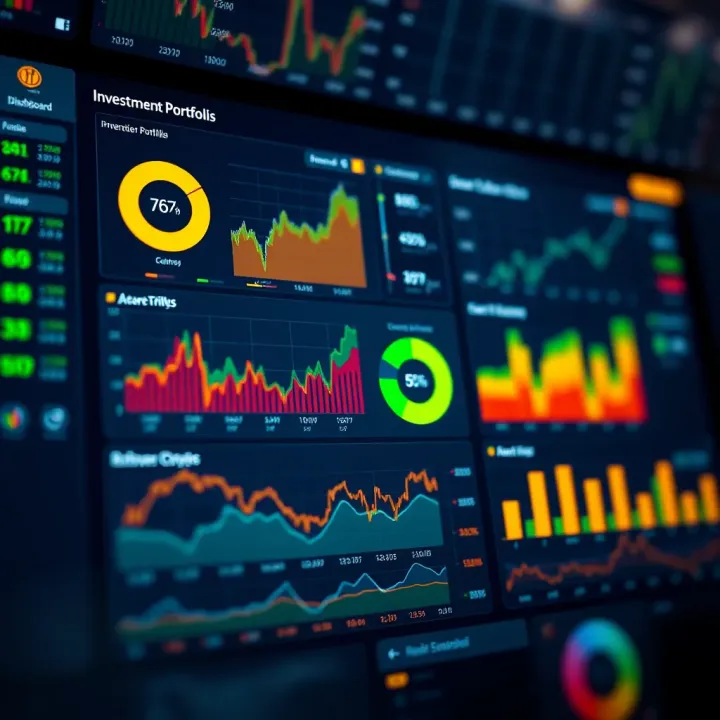 Financial dashboard displaying diverse investment portfolio performance metrics