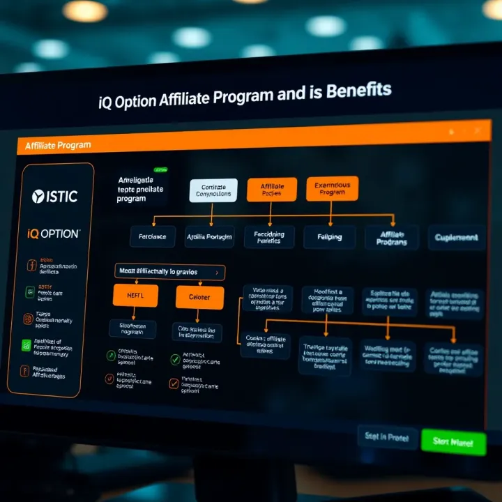 Flowchart illustrating the affiliate program structure and benefits of IQ Option
