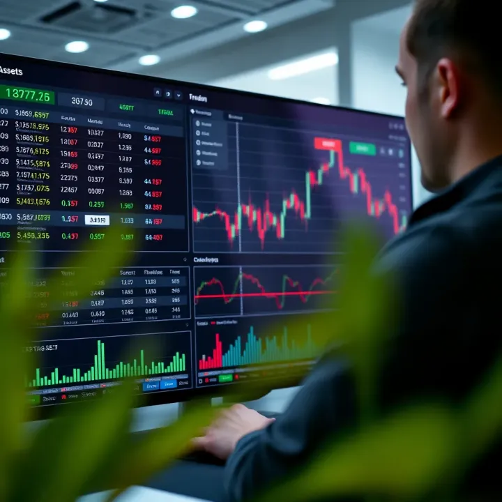 Trading platform interface showing various financial asset options and live market charts