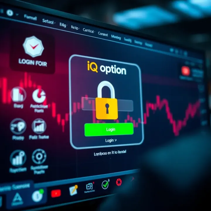 Secure login screen of the IQ Option platform with safety icons and user interface elements