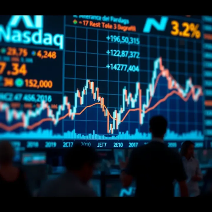 Graph displaying Nasdaq index fluctuations with highlighted upward and downward trends