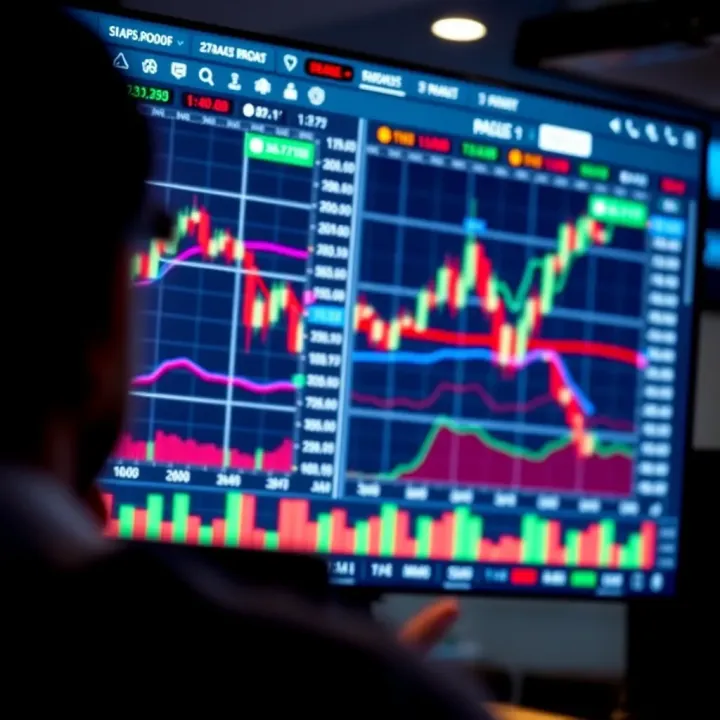 Interactive trading platform dashboard displaying stock charts and financial data in Colombia