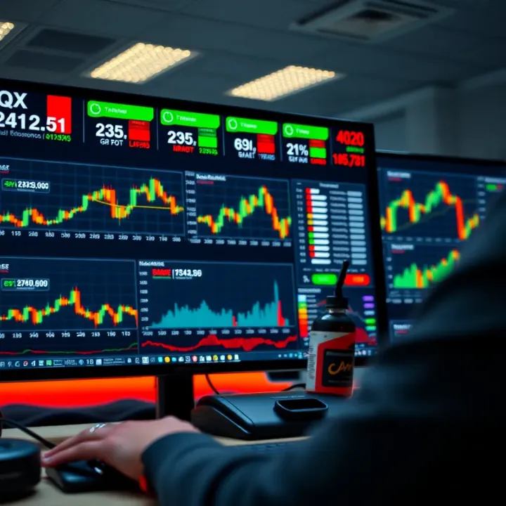 Dashboard displaying various financial trading charts and market data on QX Broker platform