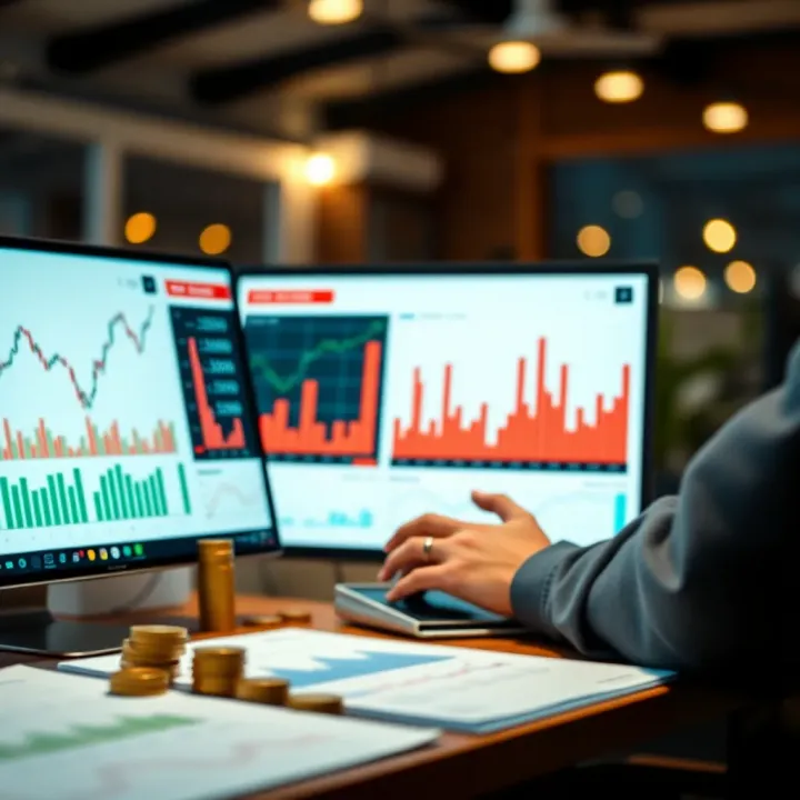 Illustration of investment management with charts and resources