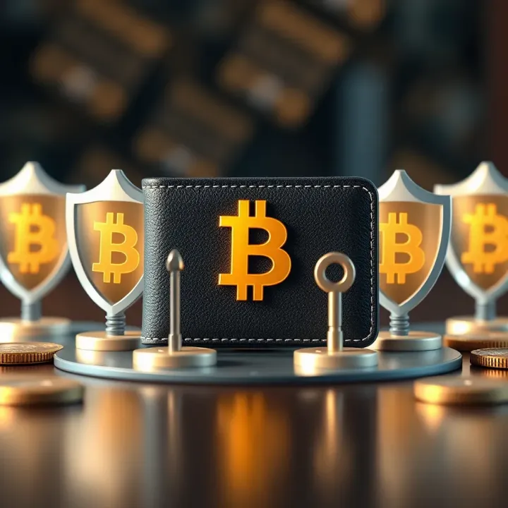 Conceptual graphic of a secure digital wallet surrounded by protective shields symbolizing safe cryptocurrency investment practices